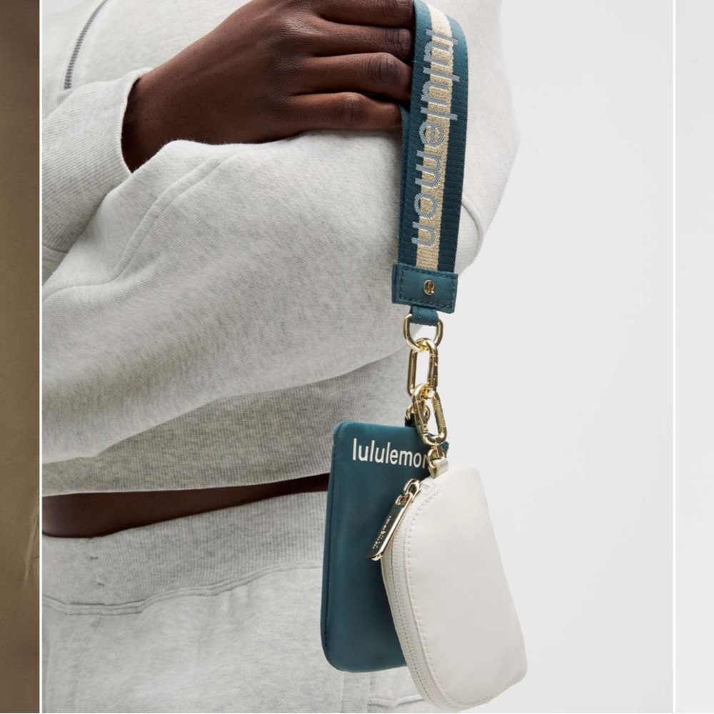 NWT Lululemon Dual Pouch Wristlet *Wordmark Color Warp | Teal/Gold/Bone - Picture 2 of 4